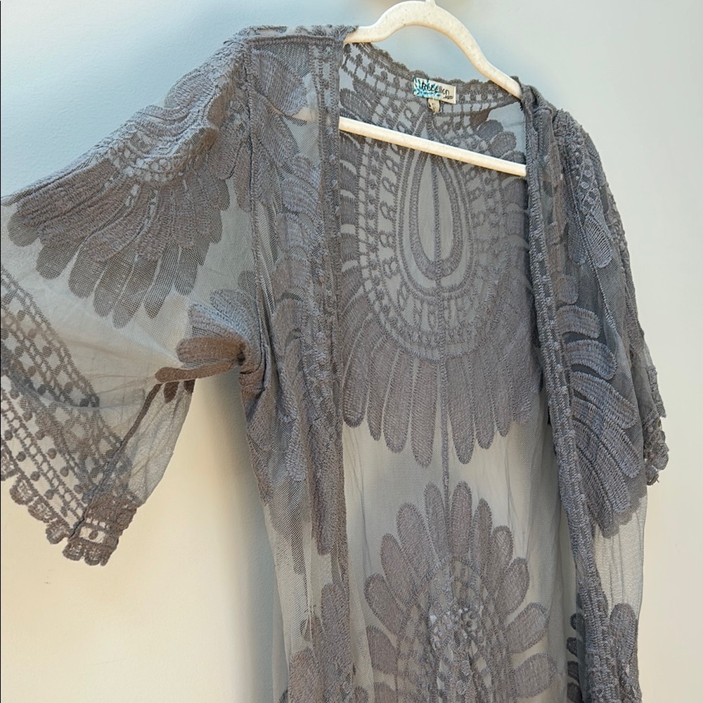 Rebellion Gray Cardigan with Elegant Lace Design